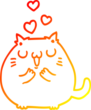 Sevimli bir çizgi film kedisinin insan tarafından çizilmiş sıcak çizgi çizgisi.