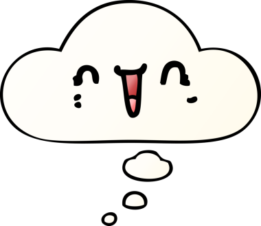 Bir insan tarafından çizilmiş yumuşak eğimli düşünce baloncuklu mutlu çizgi film yüzü