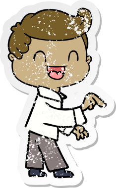 Bir insan tarafından çizilmiş mutlu bir adamın karikatür çıkartması.