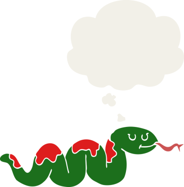 Düşünce baloncuklu çizgi film yılanı insan tarafından çizilmiş.