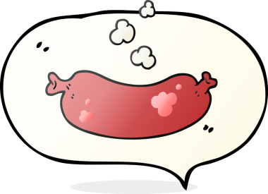 Bir insan tarafından çizilmiş serbest konuşma balonu karikatürü sıcak sosis.