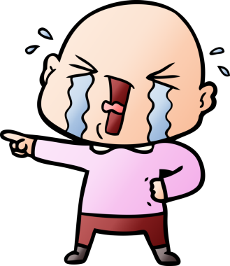 Bir insan tarafından çizilmiş ağlayan kel bir adam.