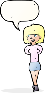 Bir insan tarafından çizilmiş konuşma balonlu mutlu kadın çizgi filmi.