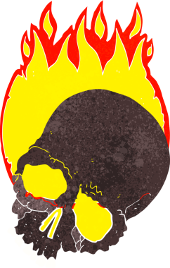 Bir insan tarafından çizilen yanan kafatası.