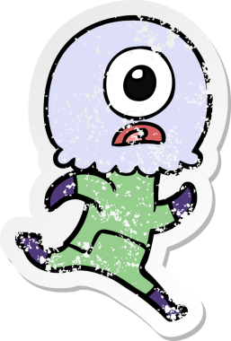 Bir insan tarafından çizilen sıkıntılı bir Tepegöz uzaylı uzay adamı çıkartması.