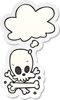 insan tarafından çizilmiş bir çıkartma gibi düşünce baloncuklu karikatür kafatası ve kemikler