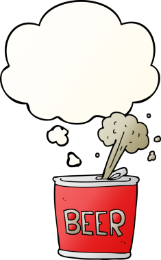 Düşünce baloncuklu çizgi film bira kutusu bir insan tarafından çizilmiş.