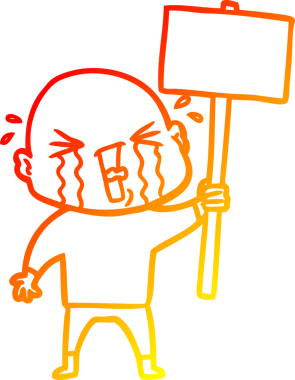 Bir insan tarafından çizilmiş, ağlayan kel bir adamın çizgi çizimi.