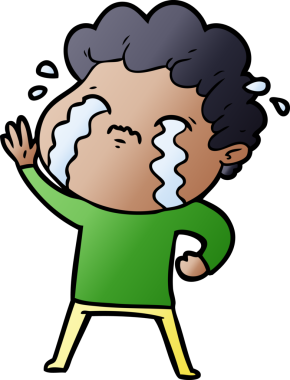 Bir insan tarafından çizilmiş ağlayan çizgi film adamı.