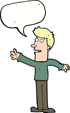 Bir insan tarafından çizilen konuşma baloncuğuyla uzanan çizgi film adamı.