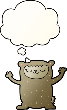 Bir insan tarafından çizilmiş yumuşak eğimli düşünce baloncuklu şirin çizgi film ayısı.