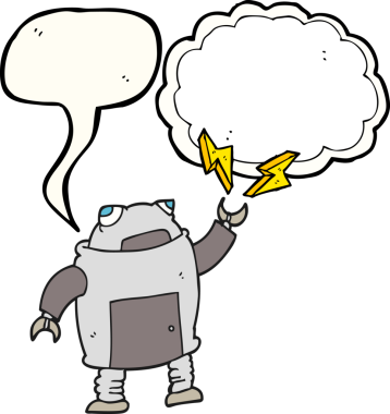 Bir insan tarafından çizilmiş serbest konuşma balonu karikatür robotu