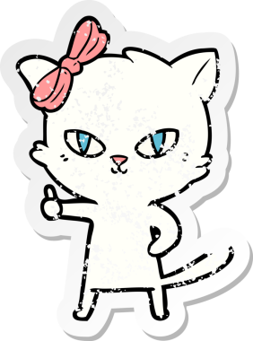 Bir insan tarafından çizilmiş işaret veren sevimli bir çizgi film kedisinin sıkıntılı çıkartması.