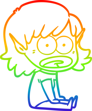 Karikatür çizen gökkuşağı gradyanı bir insan tarafından çizilen elf kızı şok etti.