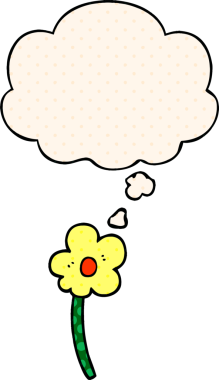 Bir insan tarafından çizilmiş, düşünce baloncuklu çizgi film çiçeği.