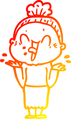 Bir insan tarafından çizilmiş mutlu, yaşlı bir kadının sıcak çizgi çizimi.