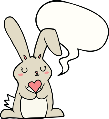 Bir insan tarafından çizilmiş konuşma balonuna aşık çizgi film tavşanı