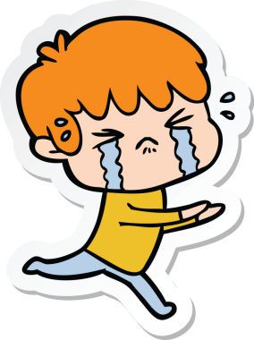 Bir insan tarafından çizilmiş ağlayan bir çizgi film çocuğunun çıkartması.