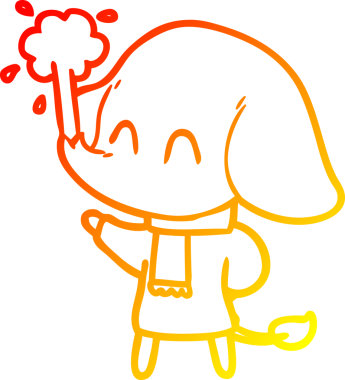 Bir insanın çizdiği suyu püskürten sevimli bir filin sıcak çizgi çizgisi.