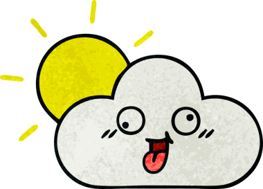 Güneş 'in retro grunge deseni ve bir insan tarafından çizilmiş bulut.