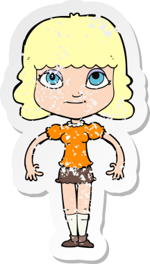 Bir insan tarafından çizilmiş bir çizgi film kızına ait gerilimli bir çıkartma.