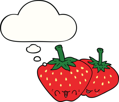 Bir insan tarafından çizilmiş düşünce baloncuklu çilekler.