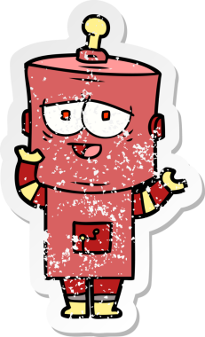 Bir insan tarafından çizilmiş karikatür robotunun sıkıntılı çıkartması.