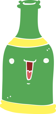 Bir insan tarafından çizilmiş düz renkli çizgi film bira şişesi.