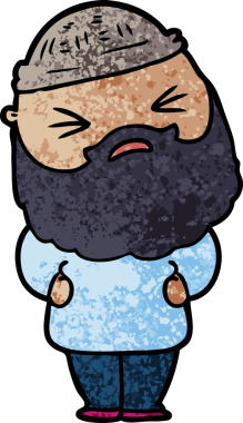 Bir insan tarafından çizilmiş sakallı bir çizgi film adamı.