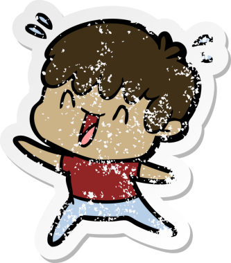 Bir insan tarafından çizilmiş gülen bir çizgi film karakterinin sıkıntılı çıkartması.