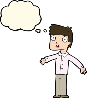 Bir insan tarafından çizilen düşünce baloncuğuyla şok olmuş bir adam.