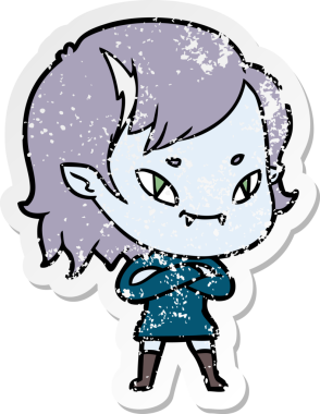 Bir insan tarafından çizilmiş, karikatür dostu vampir bir kızın sıkıntılı çıkartması.