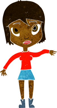 Bir insan tarafından çizilen el sallayan çizgi film kadını.