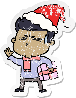 Bir insanın çizdiği Noel Baba şapkasıyla terleyen bir adamın el çizimi karikatürü.