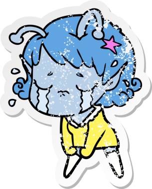 Bir insan tarafından çizilmiş, ağlayan uzaylı bir kızın sıkıntılı çıkartması.