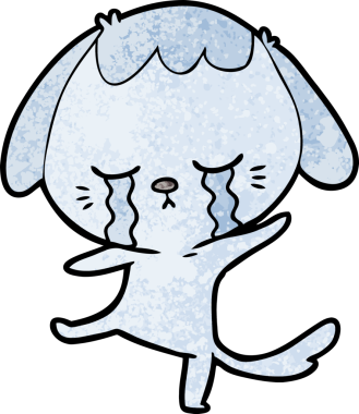 Bir insan tarafından çizilmiş ağlayan çizgi film köpeği.