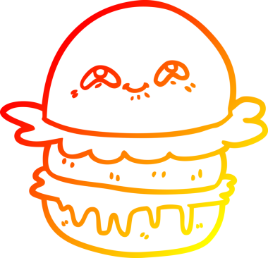 Bir insan tarafından çizilmiş bir fast food hamburgerinin sıcak çizgi çizimi