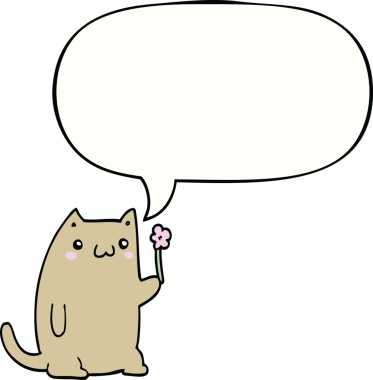 Bir insan tarafından çizilmiş çiçekli şirin çizgi film kedisi.