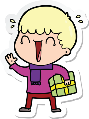 Bir insan tarafından çizilmiş, gülen bir karikatürcünün çıkartması.