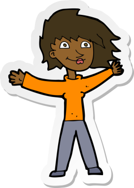 Bir insan tarafından çizilmiş heyecanlı bir kadının çıkartması.