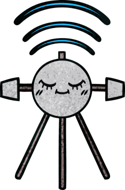 Bir insan tarafından çizilmiş uzay uydusunun retro grunge desen karikatürü