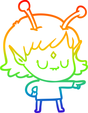 Gökkuşağı gradyan çizgisi bir insan tarafından çizilmiş uzaylı bir kızın çizimi