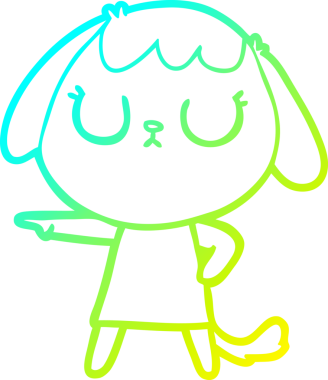 Bir insan tarafından çizilmiş şirin bir çizgi köpeğin soğuk gradyan çizgisi.