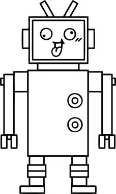 Bir insan tarafından çizilmiş çılgın bir robotun çizgi çizimi