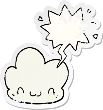 Konuşma baloncuğu olan karikatür bulutu bir insan tarafından çizilmiş sıkıntılı eski bir çıkartma