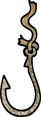 Grunge desenli resimli karikatür balık kancası bir insan tarafından çizilmiş.