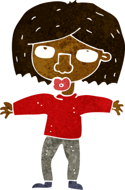 Bir insan tarafından çizilmiş yukarı bakan çizgi film kızı.