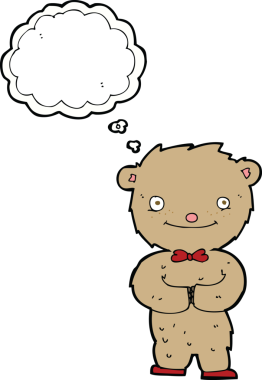 Bir insan tarafından çizilmiş düşünce balonlu oyuncak ayı.