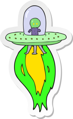 Bir insan tarafından çizilmiş bir uçan daire etiketi.