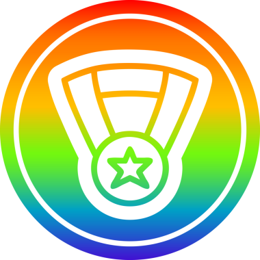 Bir insan tarafından çizilmiş gökkuşağı gradyanı olan madalya ödülü ikonu